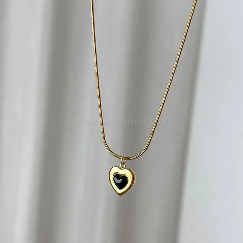 Bold Gold Plated Heart Pendant Snake Chain Necklace and Studs Set