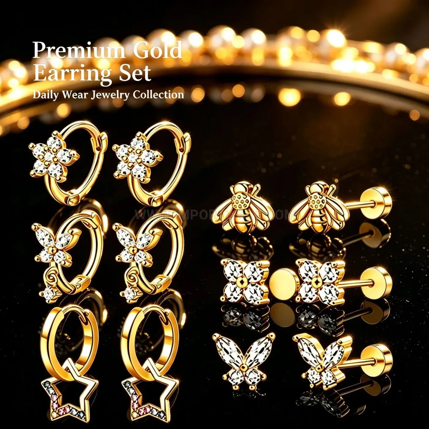 Trendy Stainless Steel Stacking Earring Set with Studs and Hoops