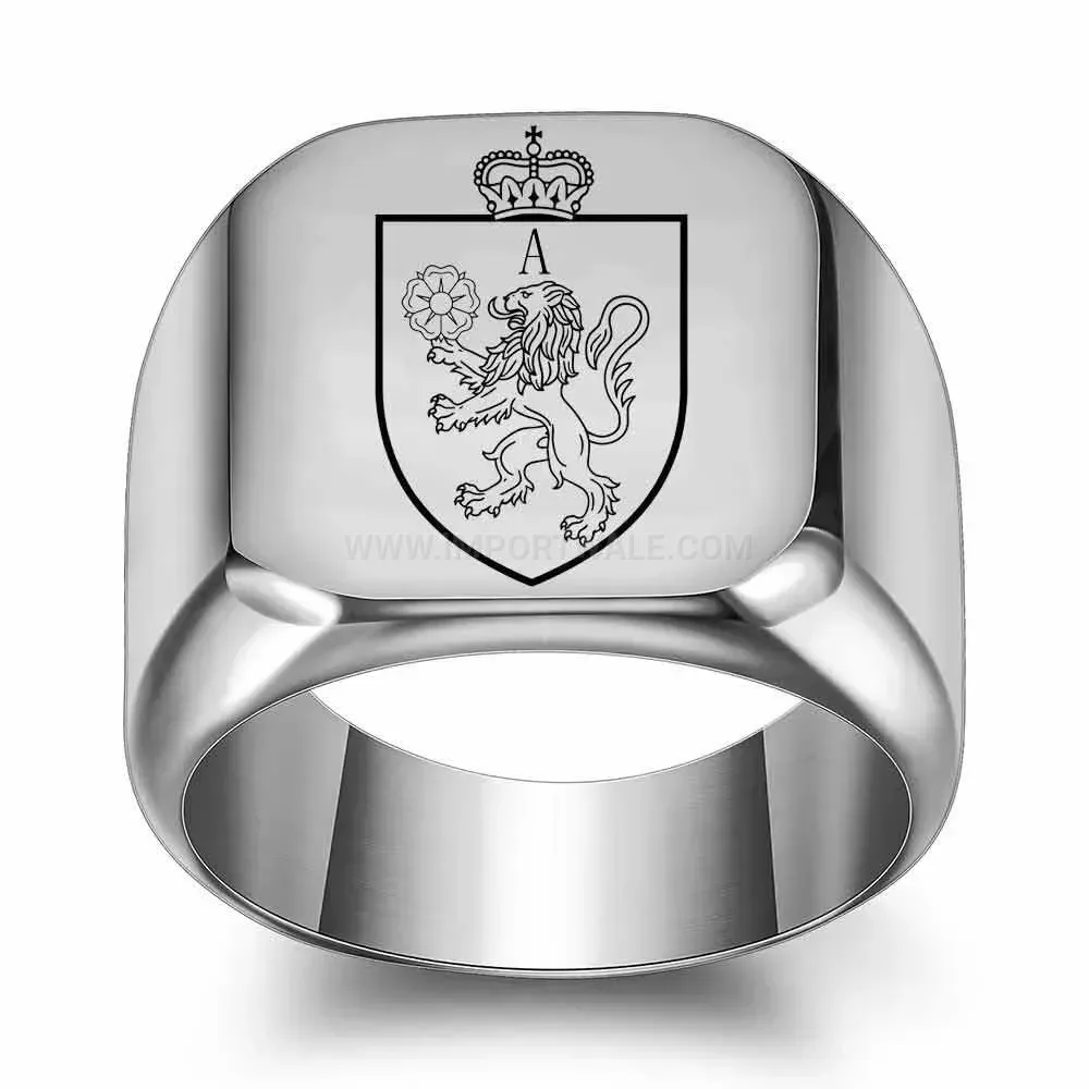 Trendy Vintage Engraved Initial Letter Square Stainless Steel Signet Ring
