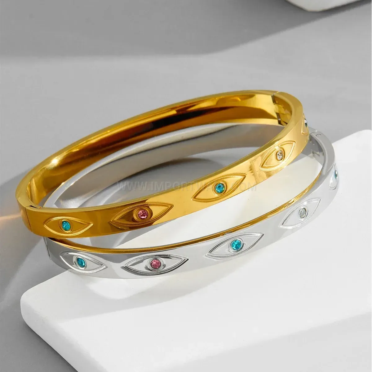 Elegant Titanium Steel Evil Eye Bangle Bracelet