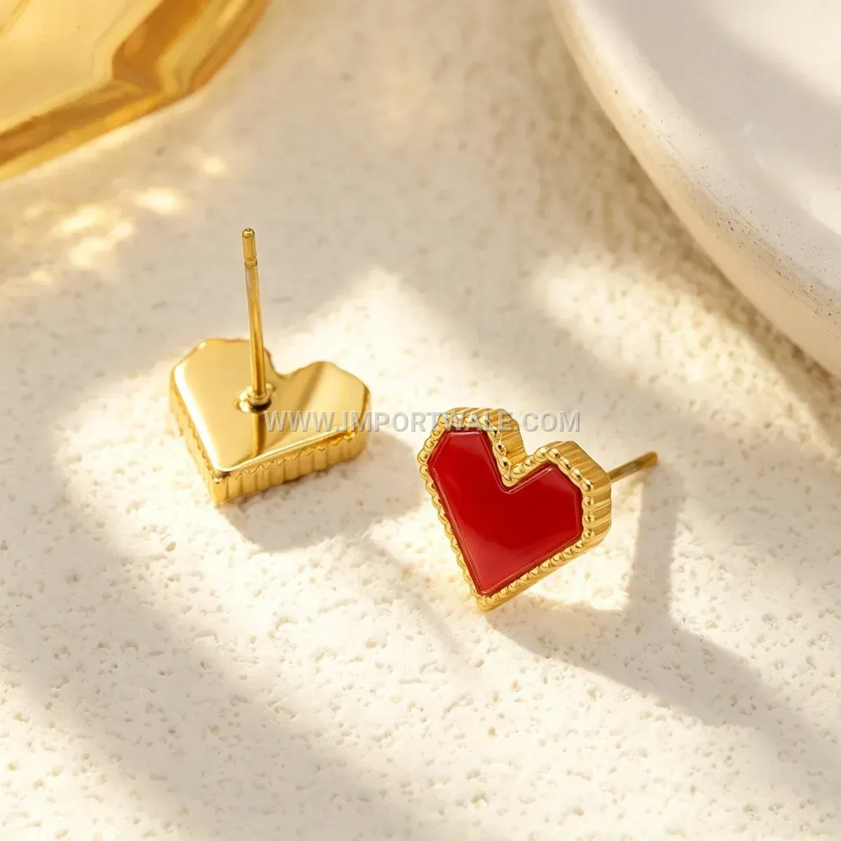 Minimalist Zircon Heart Shell Stainless Steel Stud Earrings