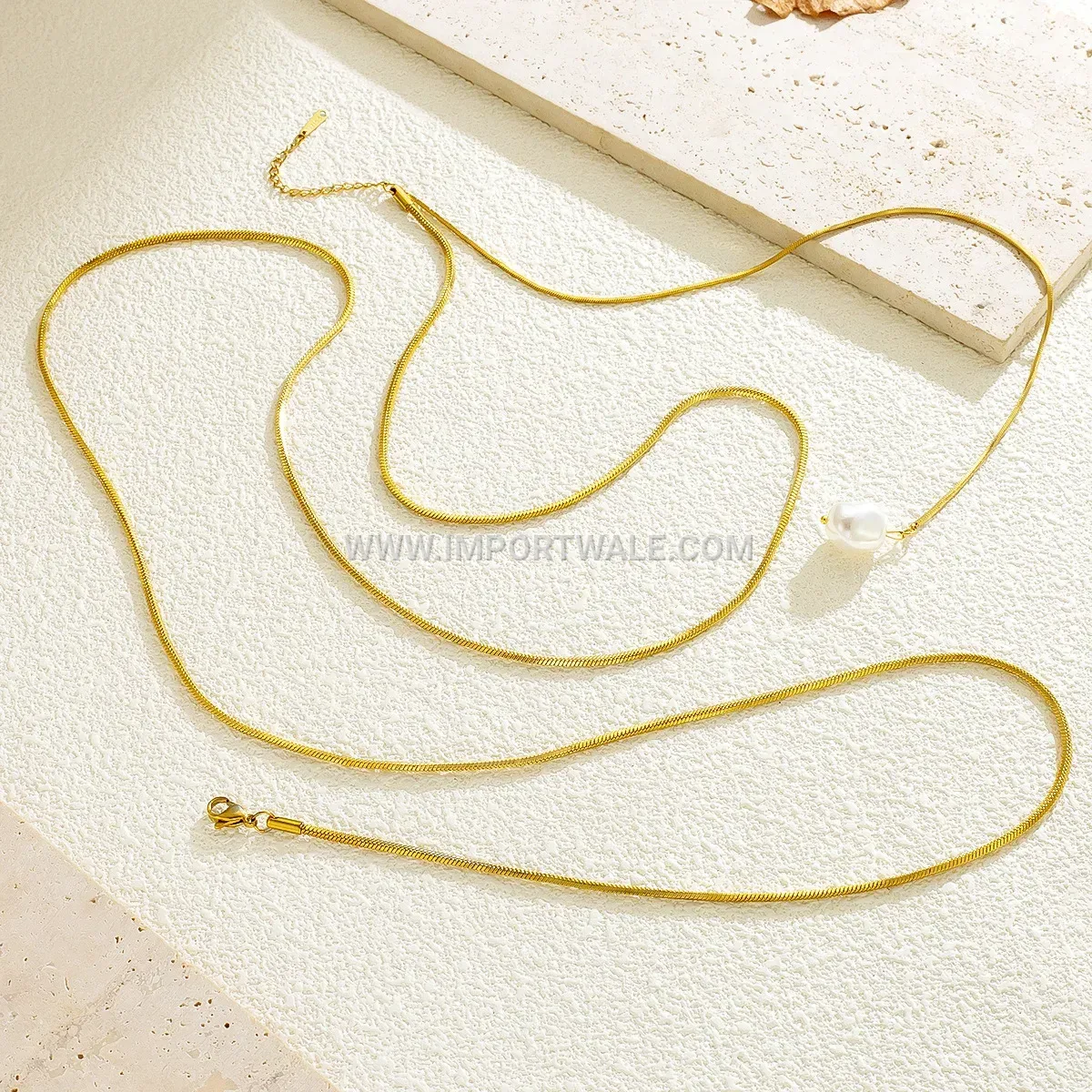 Freshwater Pearl Layered Y-Shape Stainless Steel Pendant Necklace