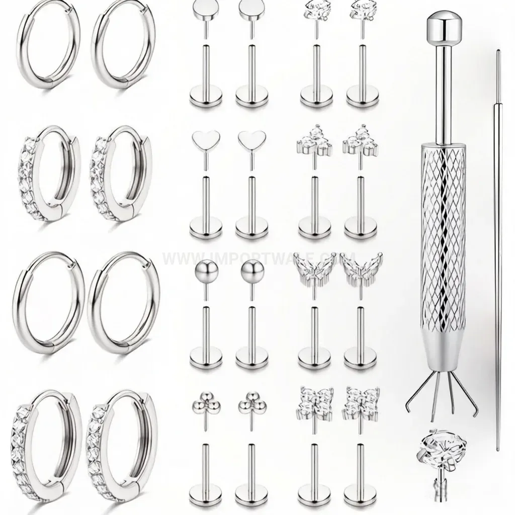 Classic Titanium Steel Internal Thread Butterfly Zircon Piercing Stud