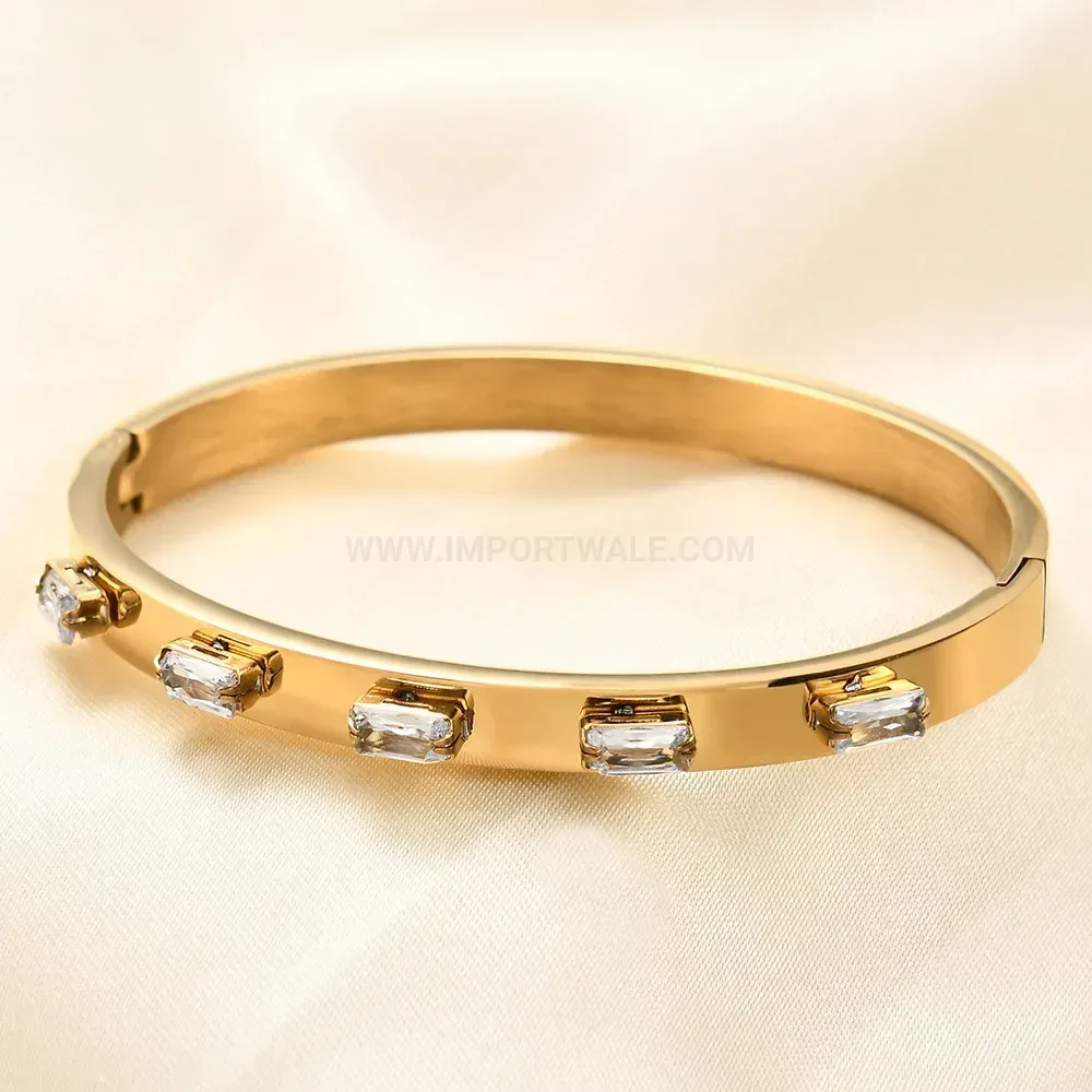 Premium Crystal Open Cuff Stainless Steel Bangle Bracelet