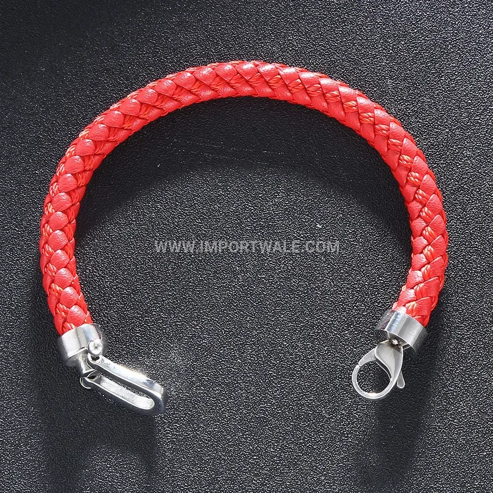 Vintage Stainless Steel Horseshoe Buckle Leather Cord Wristband