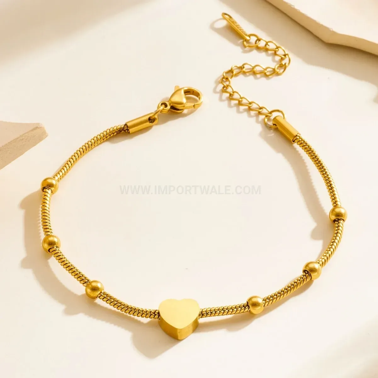 Stylish Double-Layer Stainless Steel Beaded Heart Charm Bracelet