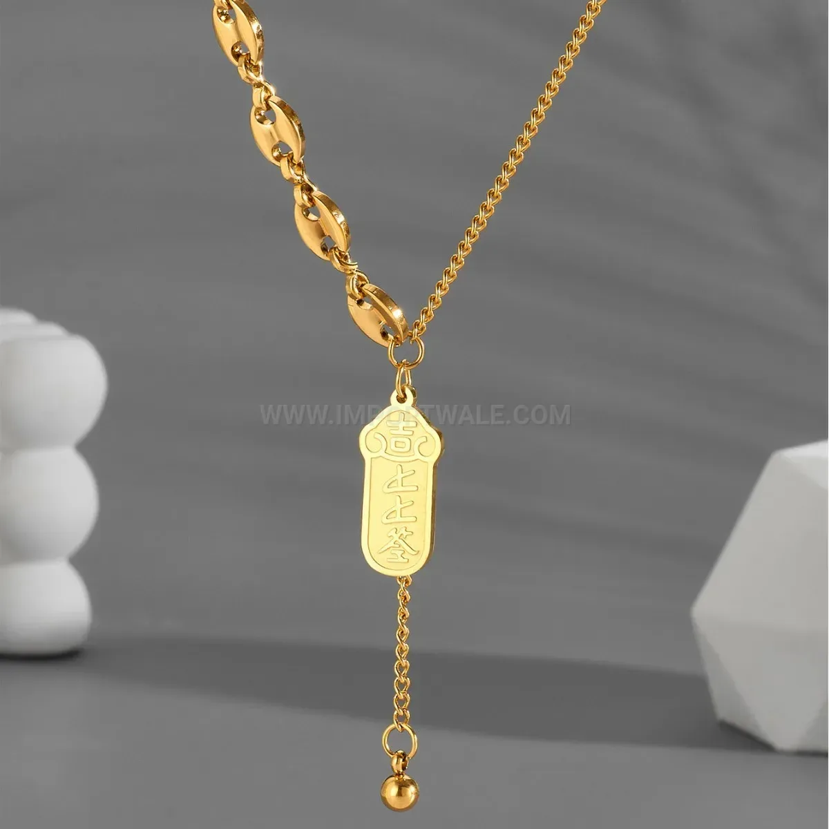 Chic Gold Plated Stainless Steel Pig Nose Tassel Charm Pendant Necklace