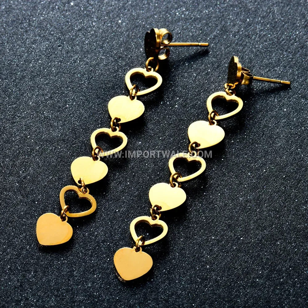 Cutout Heart Stainless Steel Long Dangle Earrings