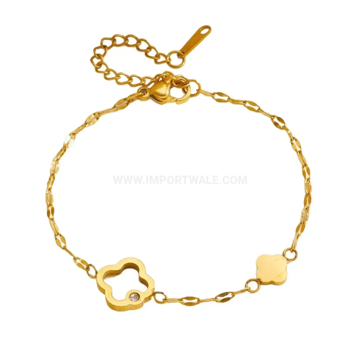 Designer Delicate Gold Stainless Steel Cutout Clover Bracelet