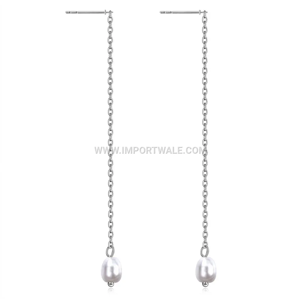 Stainless Steel O-Chain Tassel Drop Earrings Featuring Pearl Pendants