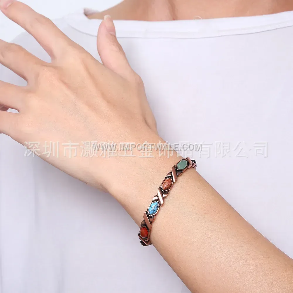 Vintage Red Bronze Alloy Magnetic Bangle Bracelet
