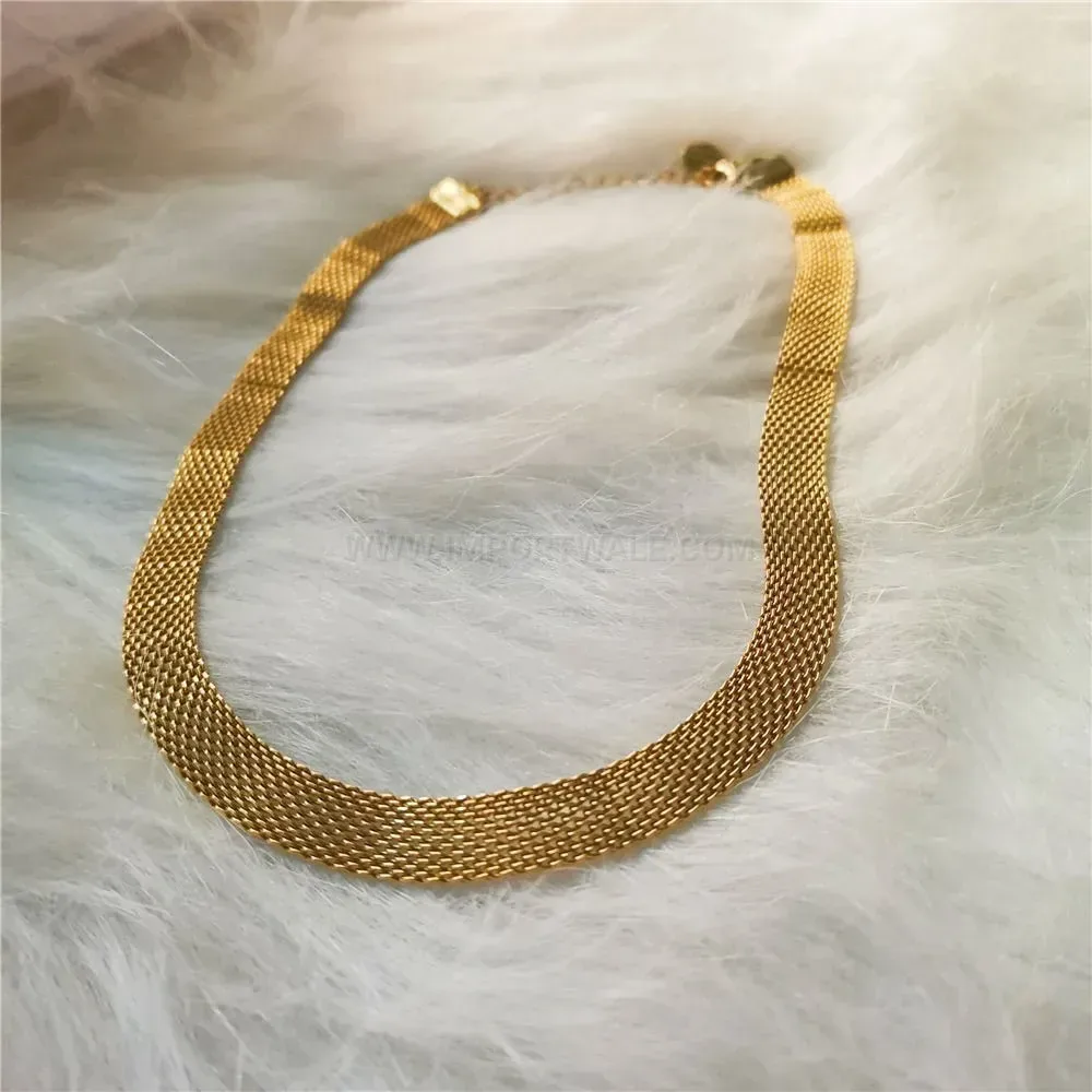 Designer Woven Mesh Metallic Titanium Steel Wide Chain Bracelet