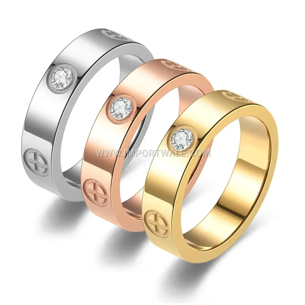 Single Crystal Cross Inset Stainless Steel Ring