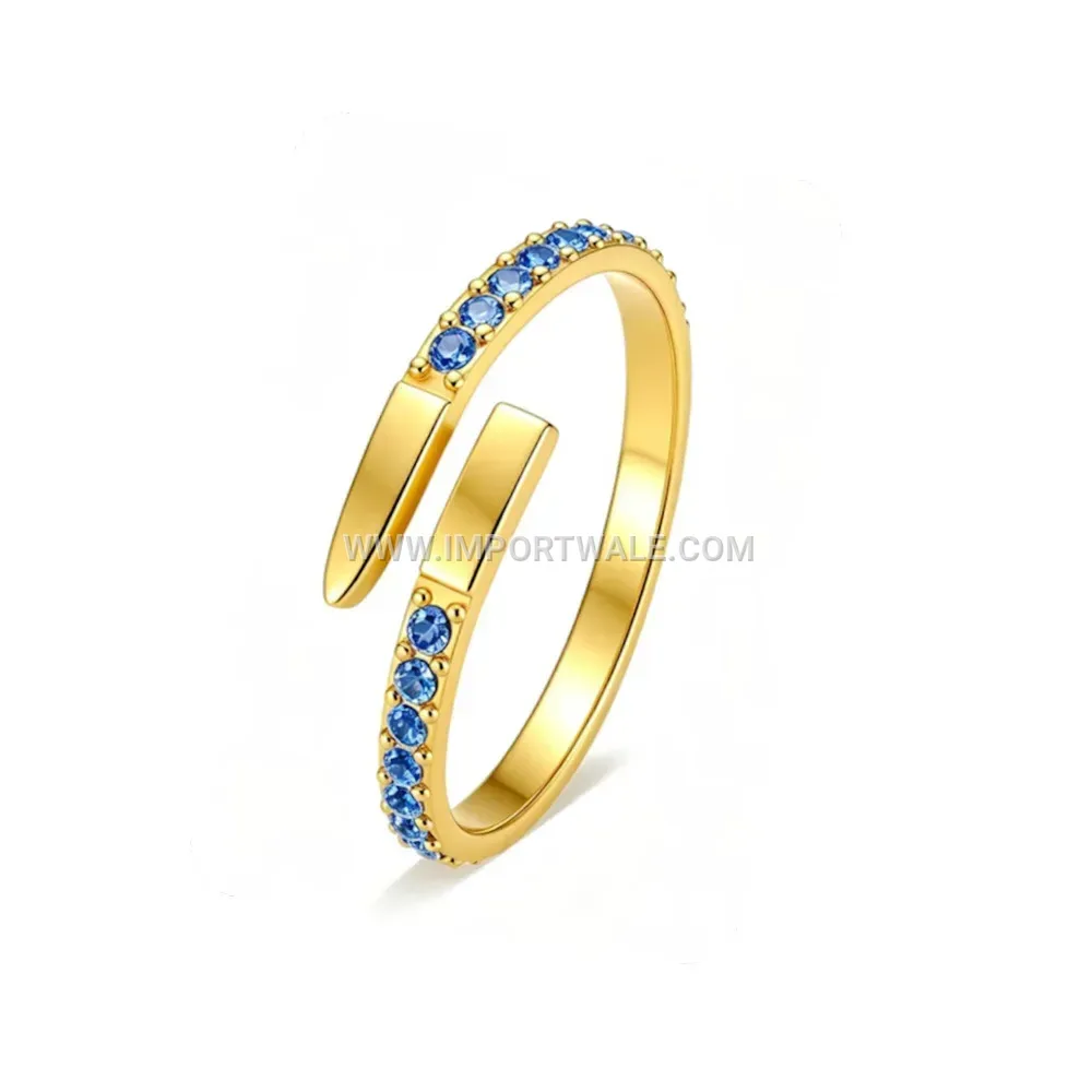 Encrusted Nail Motif Zircon Stainless Steel Open Ring