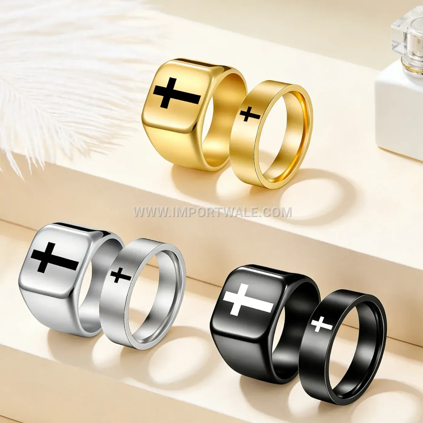 Beveled Stainless Steel Ring with Silk Thread Inlay