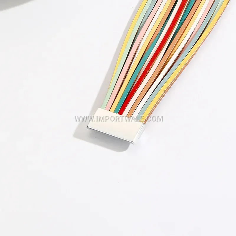 Textured Multi Strand Leather Wrap Bracelet with Magnetic Clasp