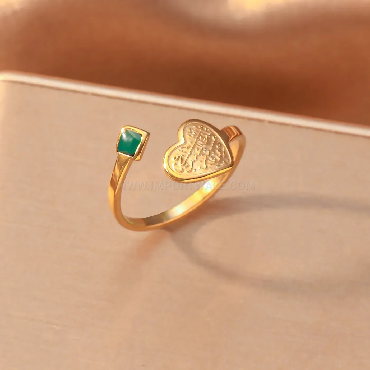 Stylish Adjustable Stainless Steel Heart Arabic Calligraphy Open Cuff Ring