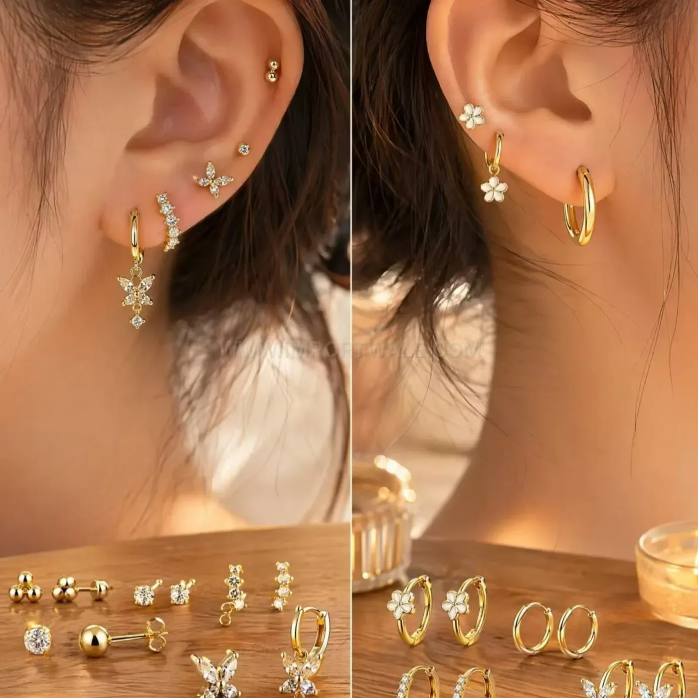 Premium Refined Cubic Zirconia Stainless Steel Huggie and Cartilage Stud Set