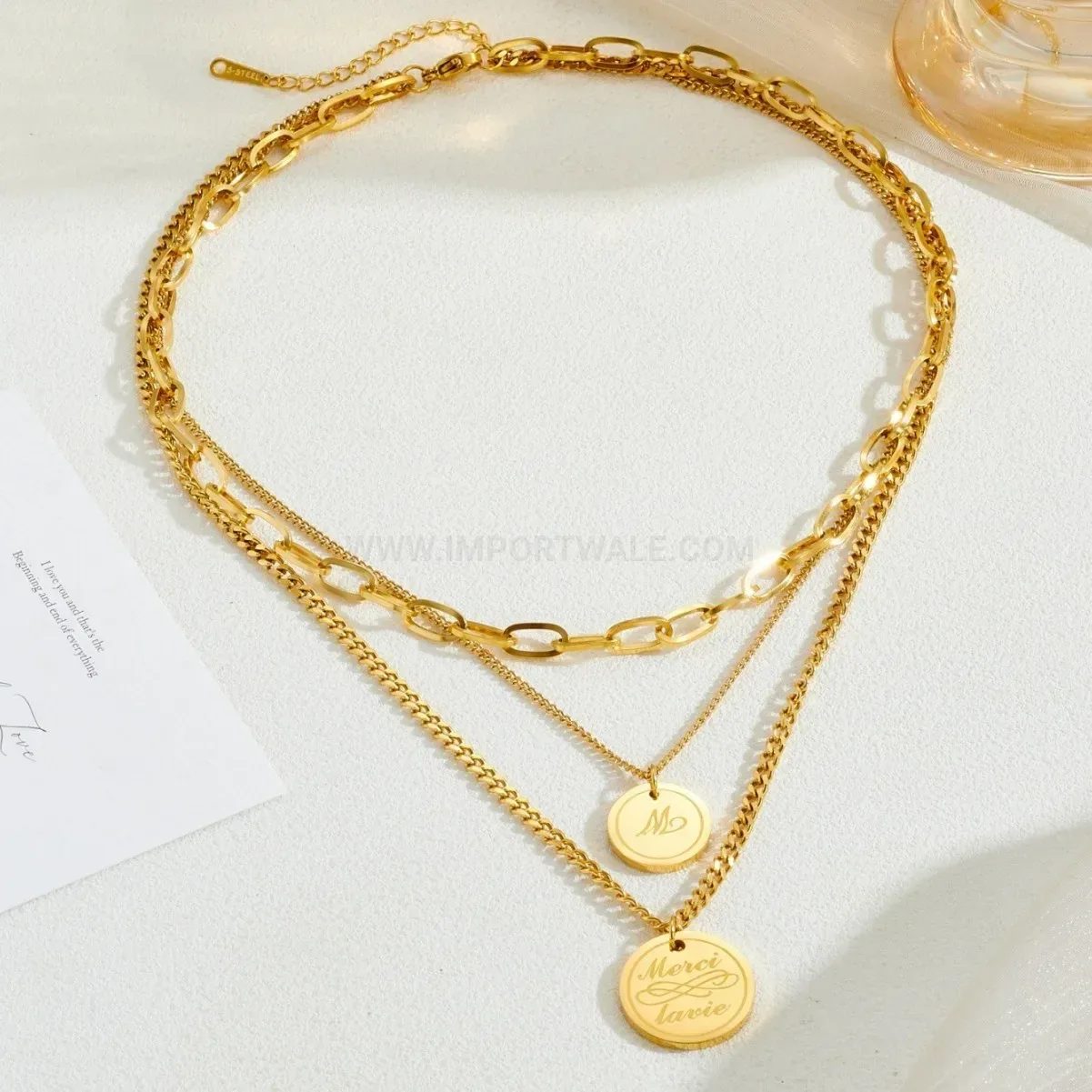 Modern Multi Layer Gold Plated Stainless Steel Coin Pendant Necklace