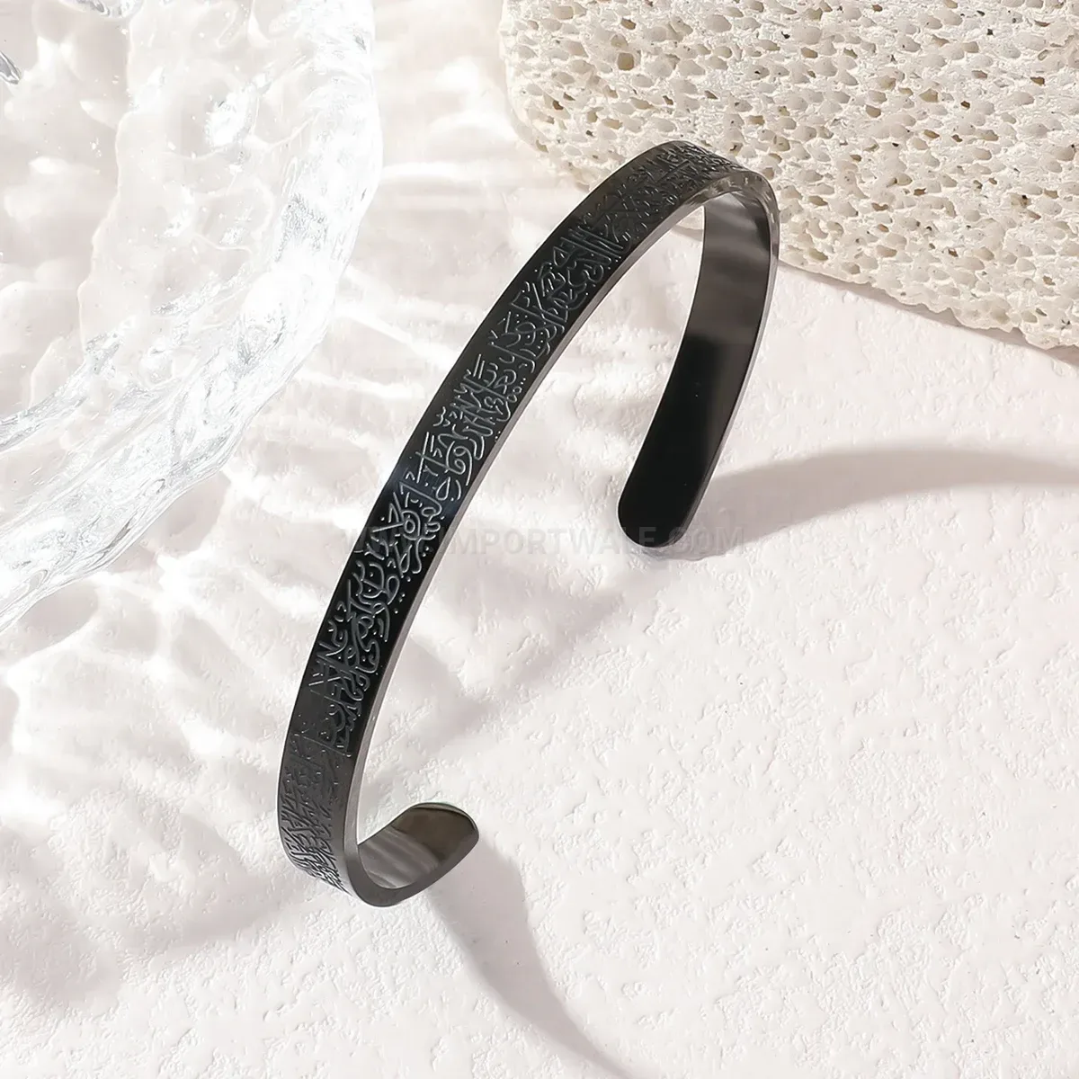 Minimalist Stainless Steel Ayatul Kursi Arabic Script Cuff Bracelet