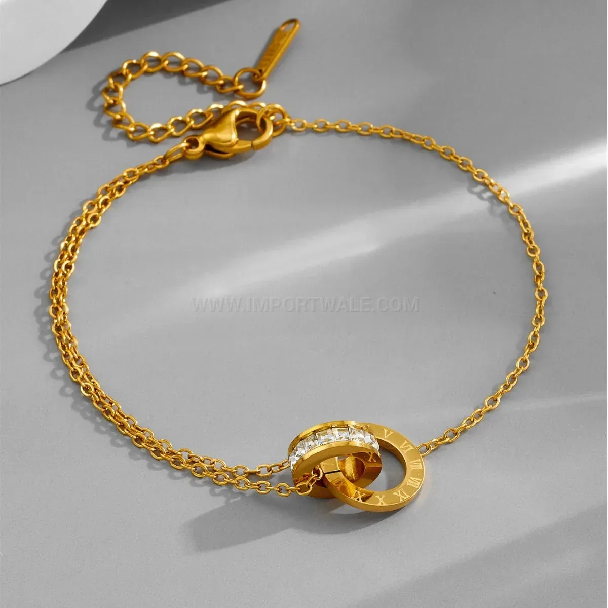 Double Layer Roman Numeral Cubic Zirconia Titanium Steel Bracelet