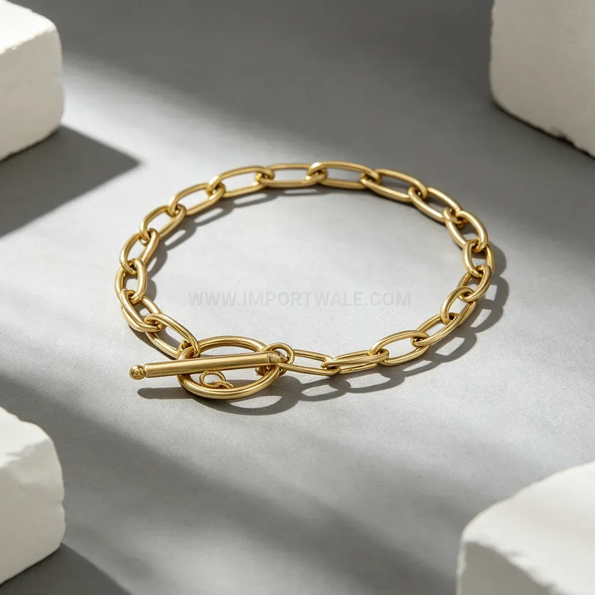Chic Stainless Steel Paperclip Chain Toggle Clasp Bracelet