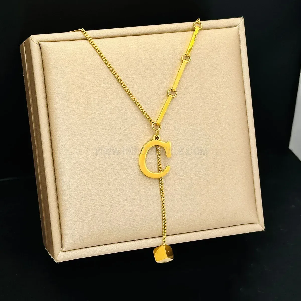 Premium Titanium Steel Gold Plated Alphabet Pendant Necklace