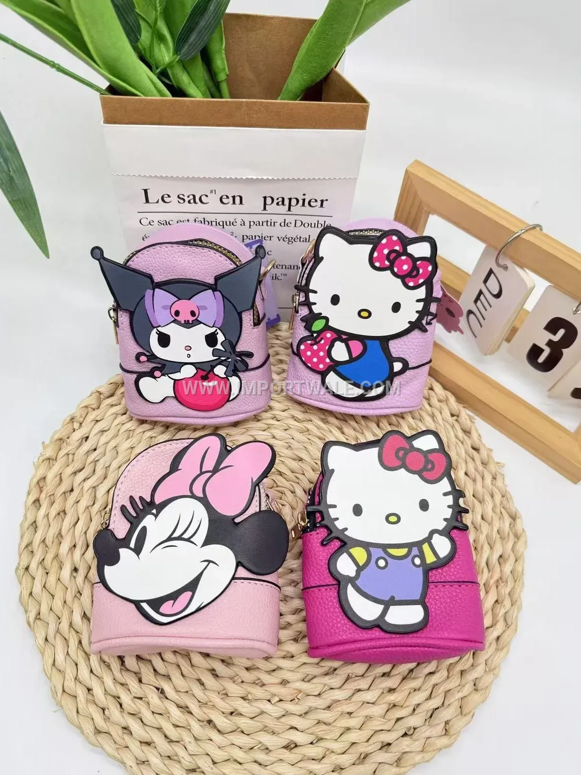 Playful Cartoon Character Mini Pouch Keyring Charm