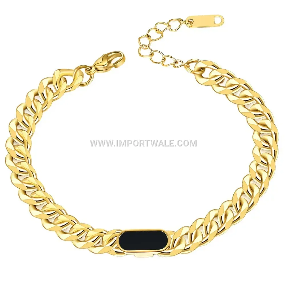 Curved Cuban Stainless Steel Bracelet with Faux Malachite Inlay