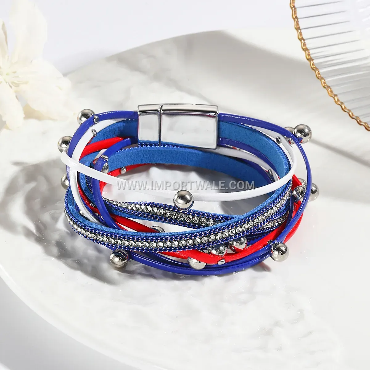 Multi Layer Rhinestone PU Leather Double Wrap Bracelet