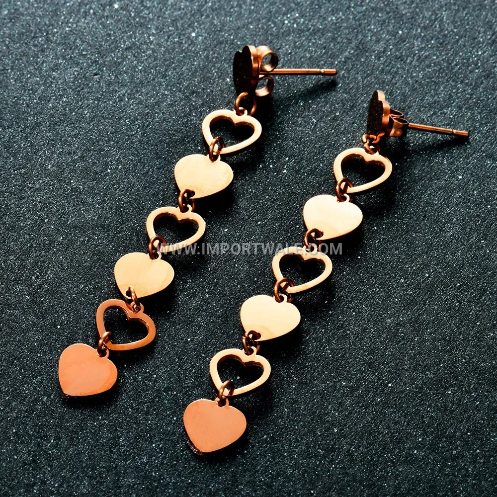 Cutout Heart Stainless Steel Long Dangle Earrings