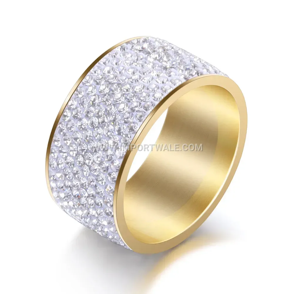 Eight-Row Sparkling Rhinestone Stainless Steel Wide Band Ring