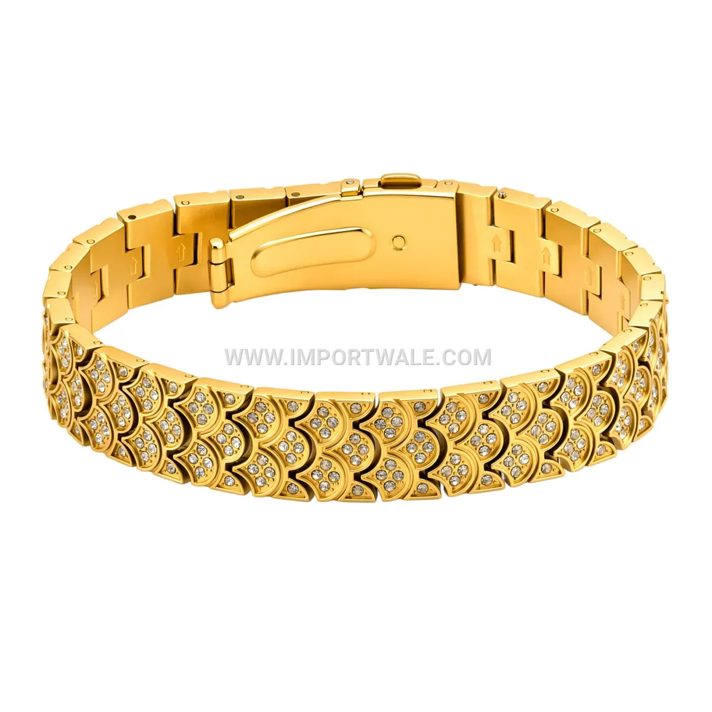 18k Gold Plated Stainless Steel Fish Scale Mesh Rhinestone Bracelet