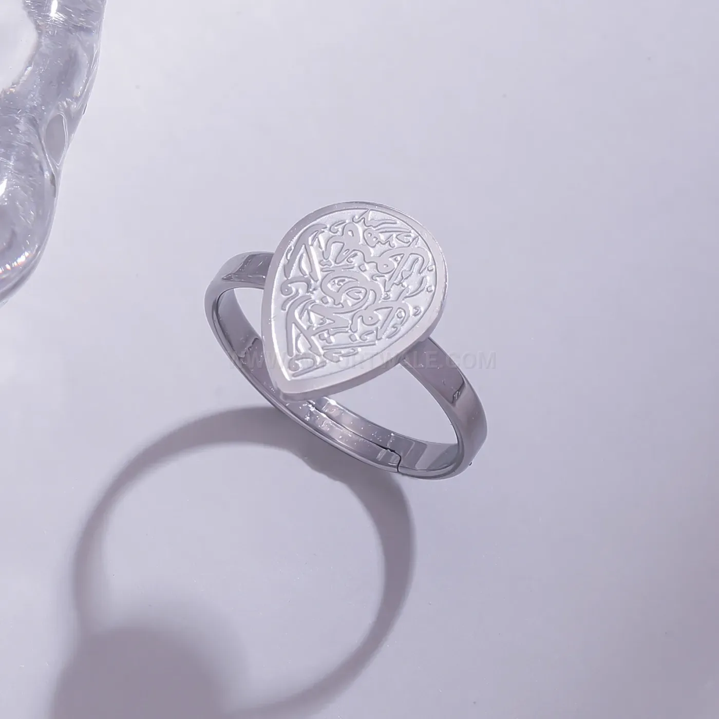 Waterdrop Arabic Calligraphy Stainless Steel Open Ring