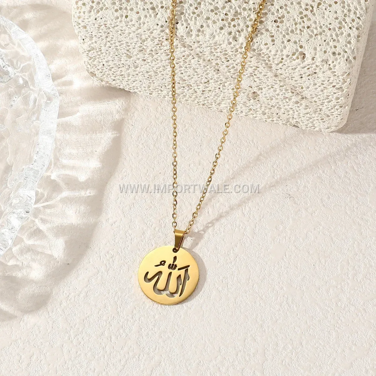 Hollowed Stainless Steel Arabic Calligraphy Medal Pendant Necklace