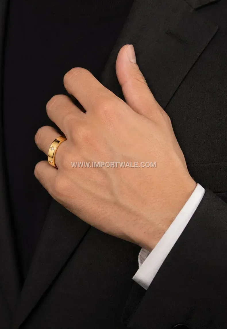 Gold Plated Floral Motif Stainless Steel Couple Ring