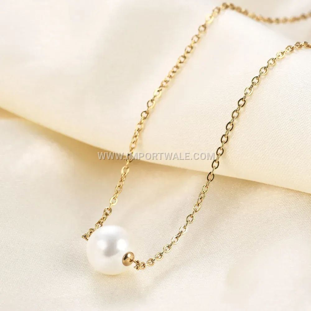 Elegantly Timeless Pearl Pendant Stainless Steel Chain Necklace
