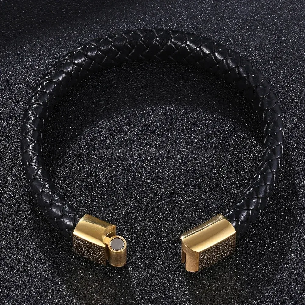 Minimalist Woven Leather Band with Magnetic Stainless Clasp