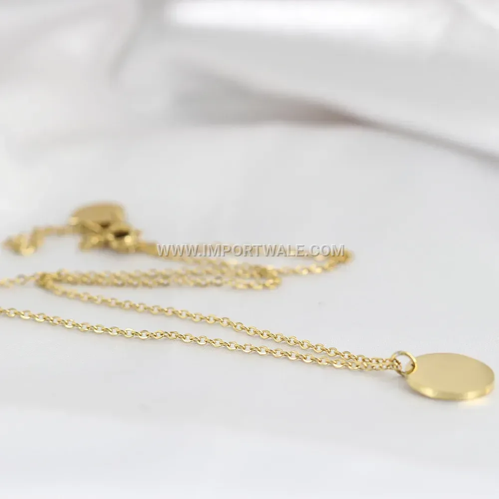 Polished Round Disc Pendant Gold Plated Stainless Steel Necklace