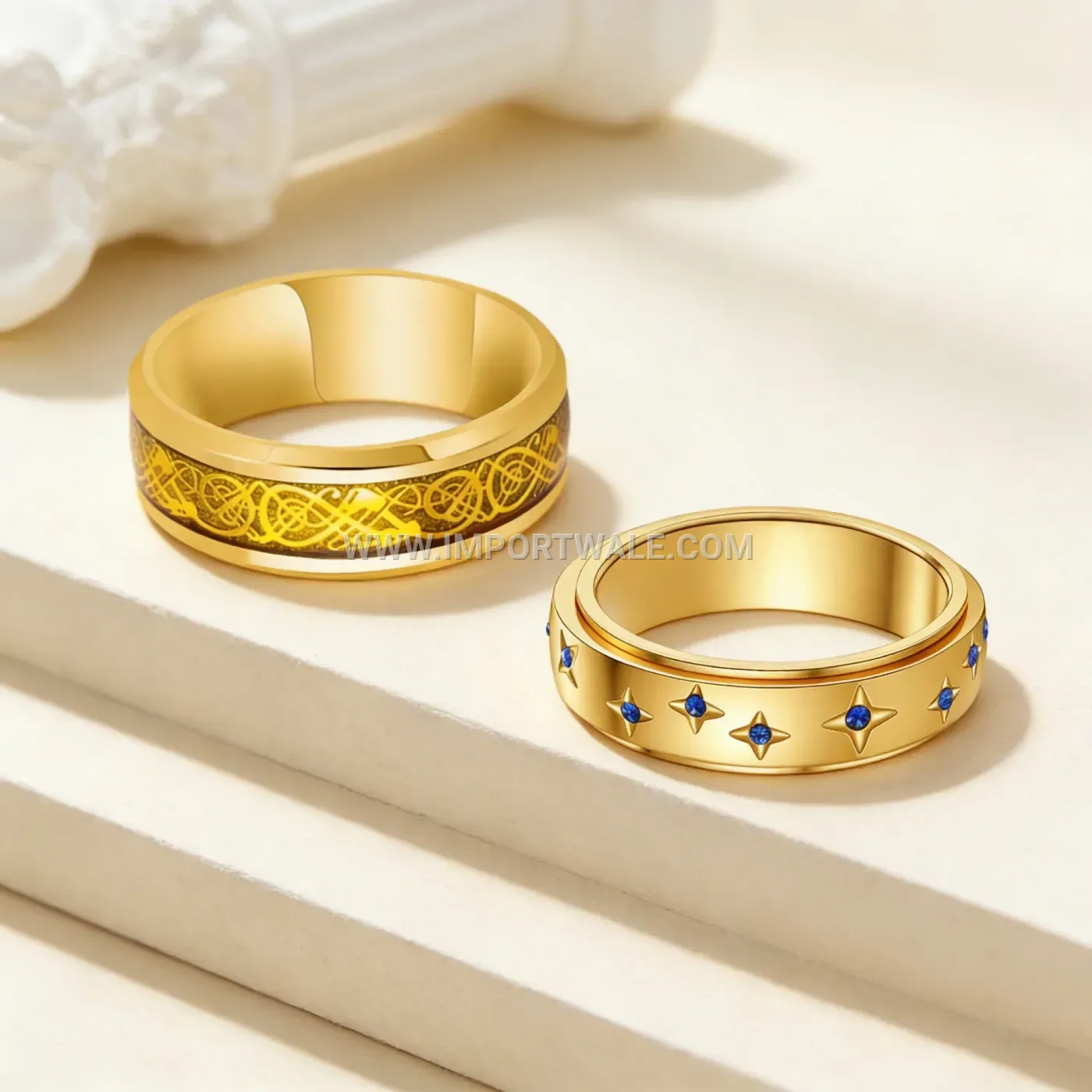 Etched Gold Heart Stainless Steel Band Ring