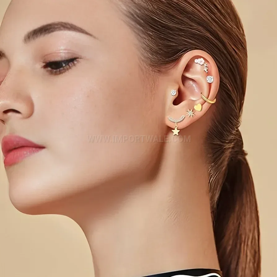 Stylish Gold Plated Butterfly Zircon Multi Piece Stud Piercing Set