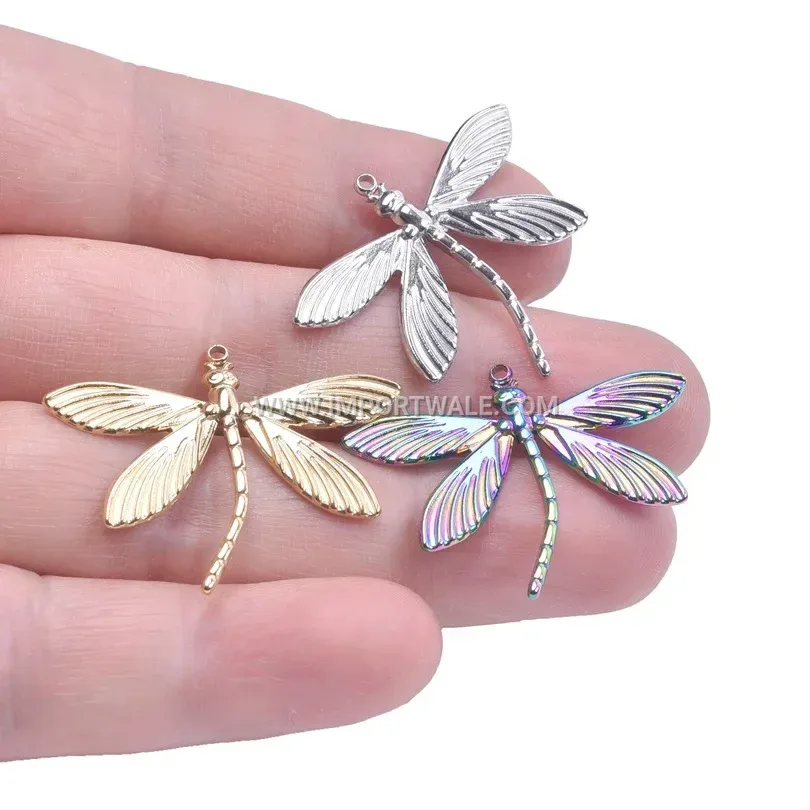 Gold Plated Dragonfly Charm Stainless Steel Pendant Necklace