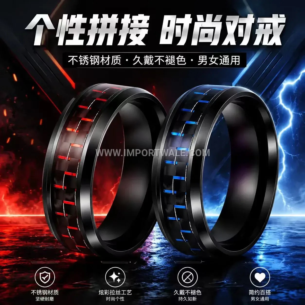 Carbon Fiber Inlay Stainless Steel Band Ring