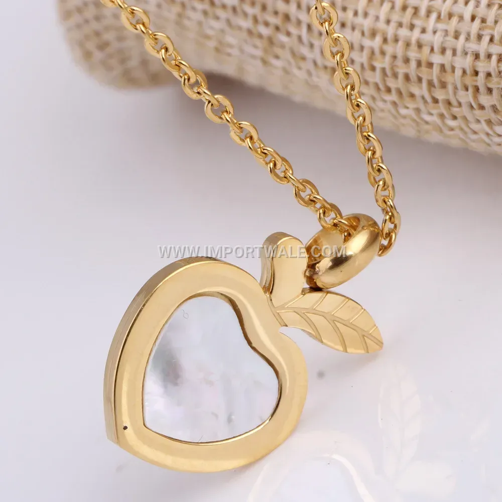 Gold Stainless Steel Shell Apple Heart Pendant Necklace