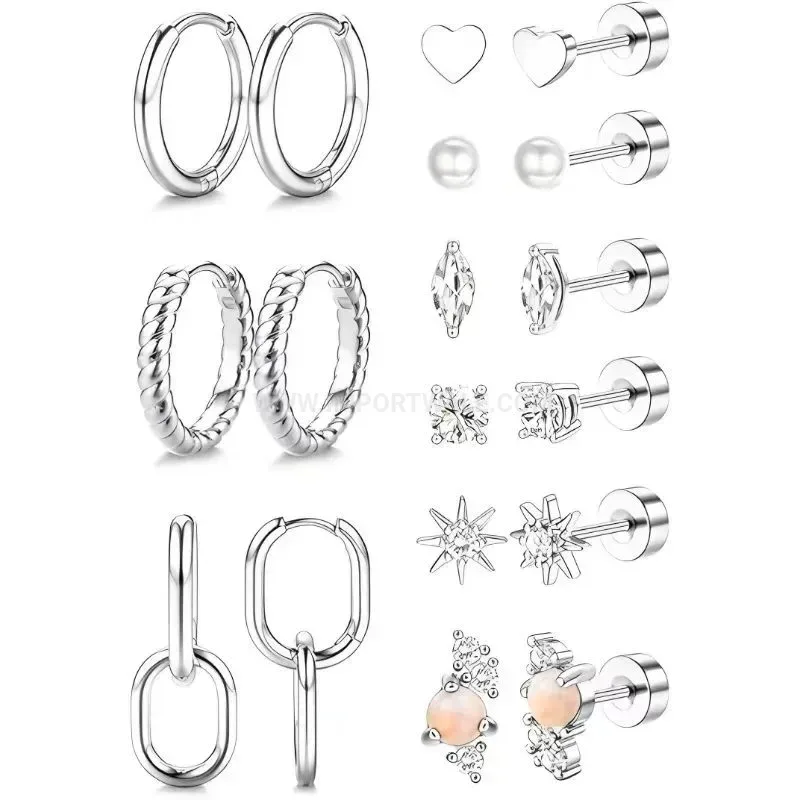 Designer Textured Stainless Steel Star Motif Piercing Hoop Earrings