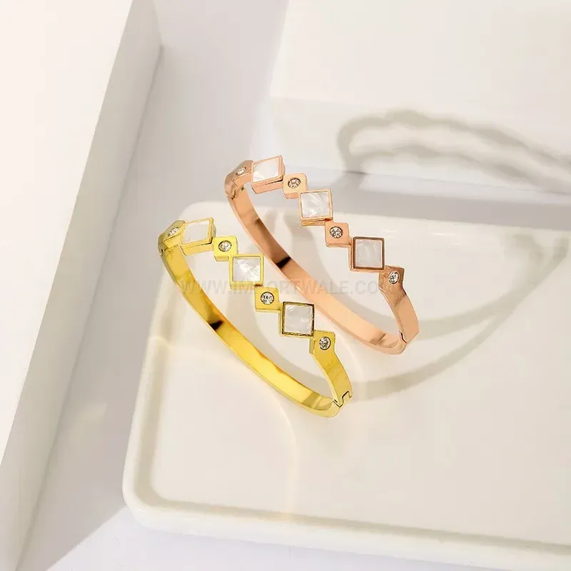 Chic Open Work Rhinestone Stainless Steel Bangle Bracelet