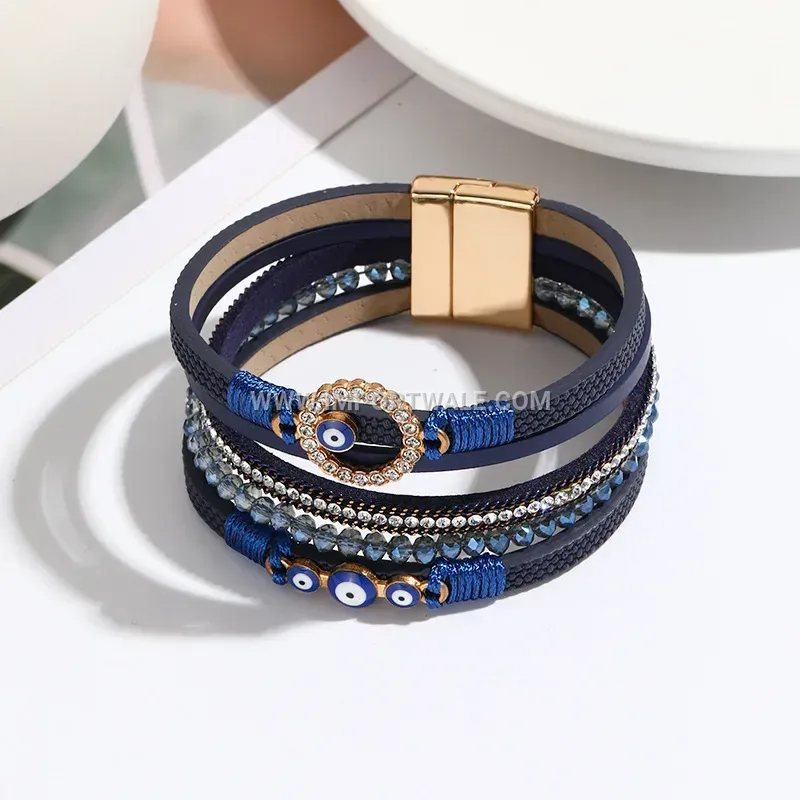 Handwoven Vintage Leather Cuff Bracelet With Alloy Magnetic Clasp