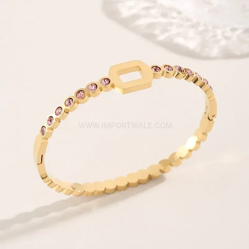 Premium Geometric Honeycomb Cutout Rhinestone Titanium Steel Bangle