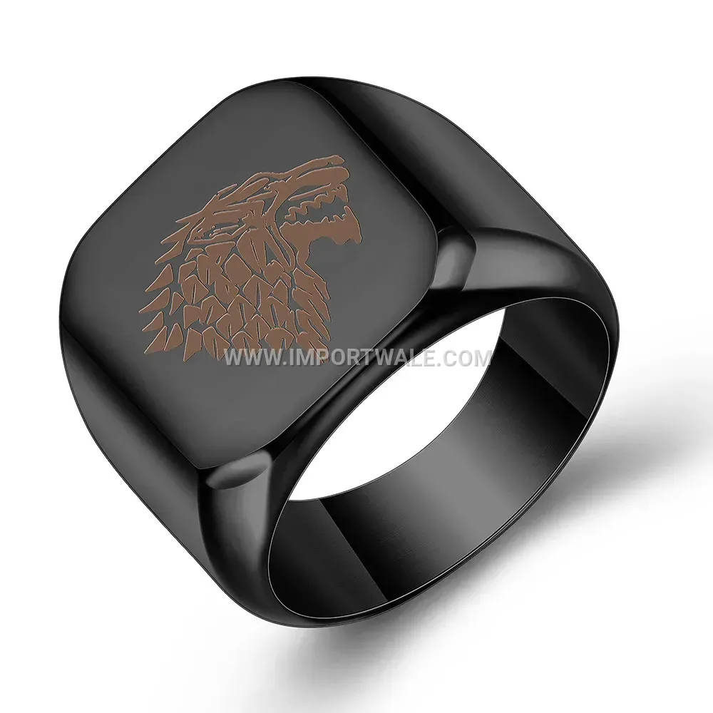 Vintage Engraved Wolf Head Stainless Steel Ring
