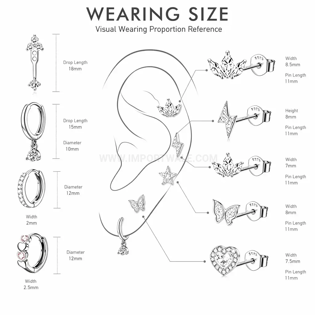 Stylish Stainless Steel Rhinestone Dangle Huggie Piercing Earring Set